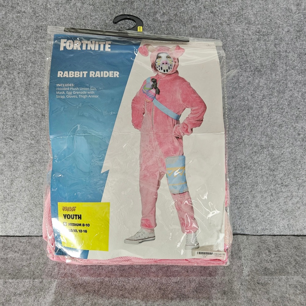 Fortnite Rabbit Raider Costume Youth Medium 8-10 Spirit Halloween Pink Jumpsuit